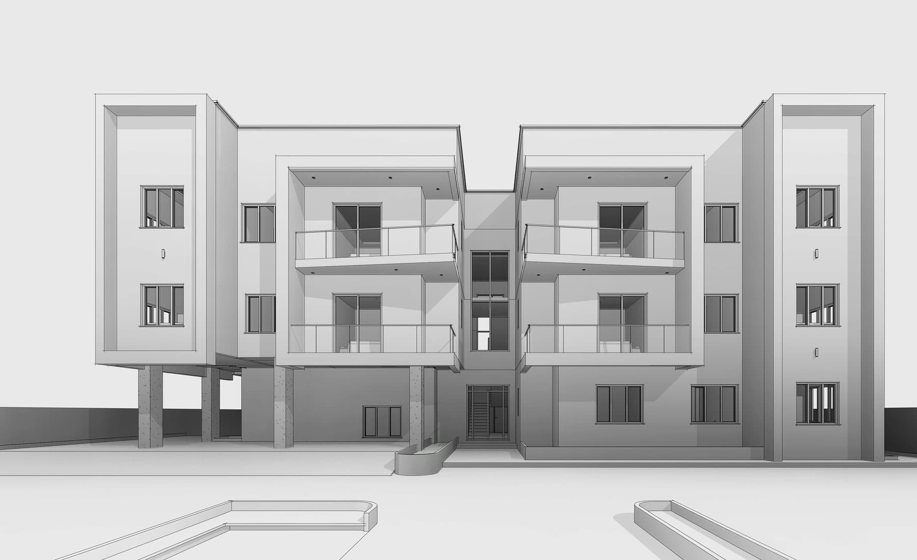 Architectural elevation render of a Kovet Realm apartment block