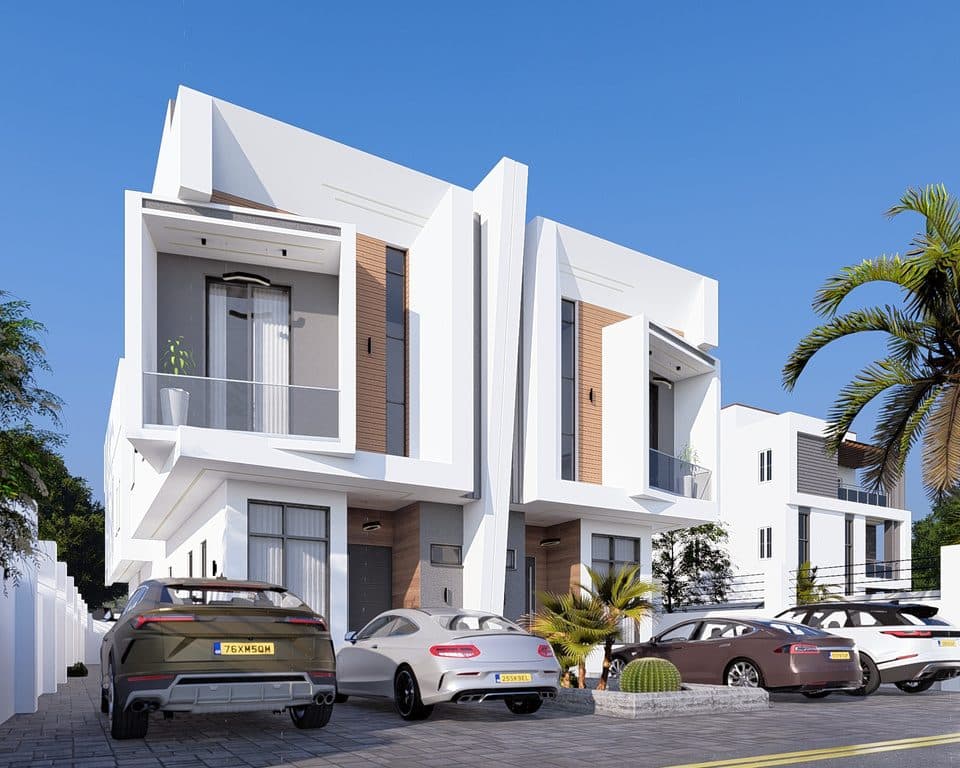 Photoreal 3D render of a modern Lagos duplex
